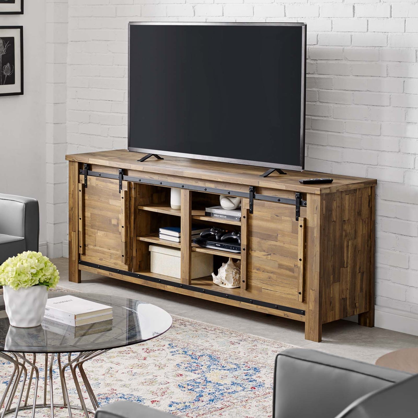Modway Cheshire 70" Rustic Sliding Door Buffet Table Sideboard | Sideboards
