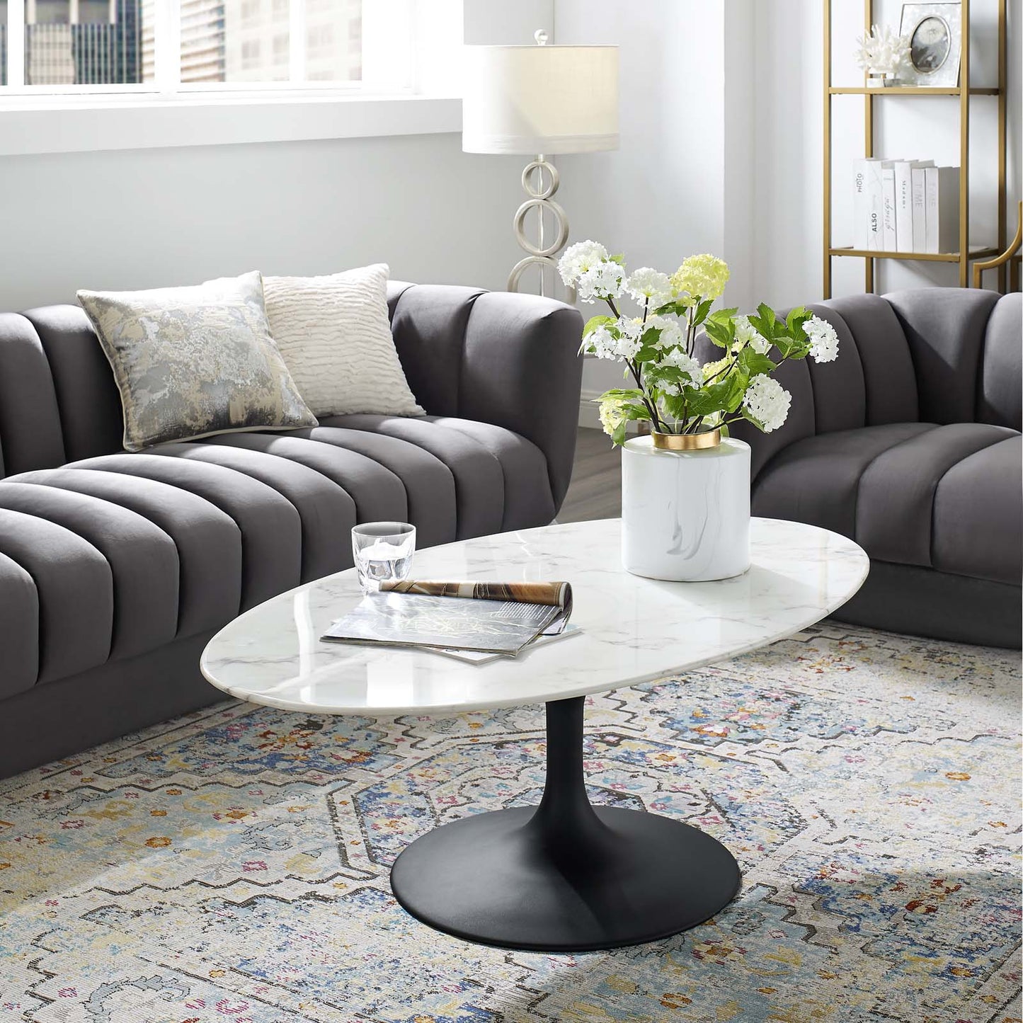 Modway Lippa 48" Oval-Shaped Artificial Marble Coffee Table-EEI-3537 | Coffee Tables | Modishstore-3