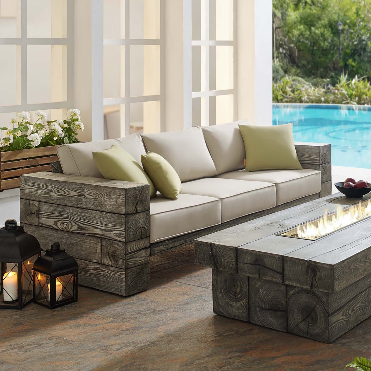 Manteo Rustic Coastal Outdoor Patio Sunbrella?? Sofa | Outdoor Sofas, Loveseats & Sectionals