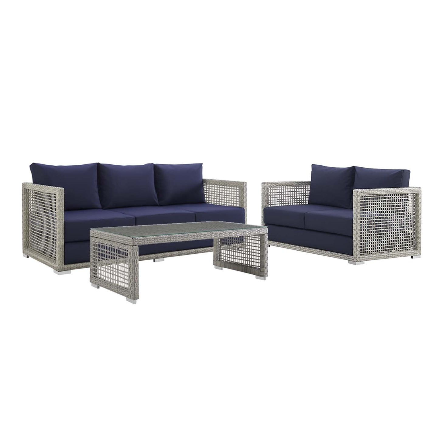 Modway Aura 3 Piece Outdoor Patio Wicker Rattan Set | Outdoor Sofas, Loveseats & Sectionals |