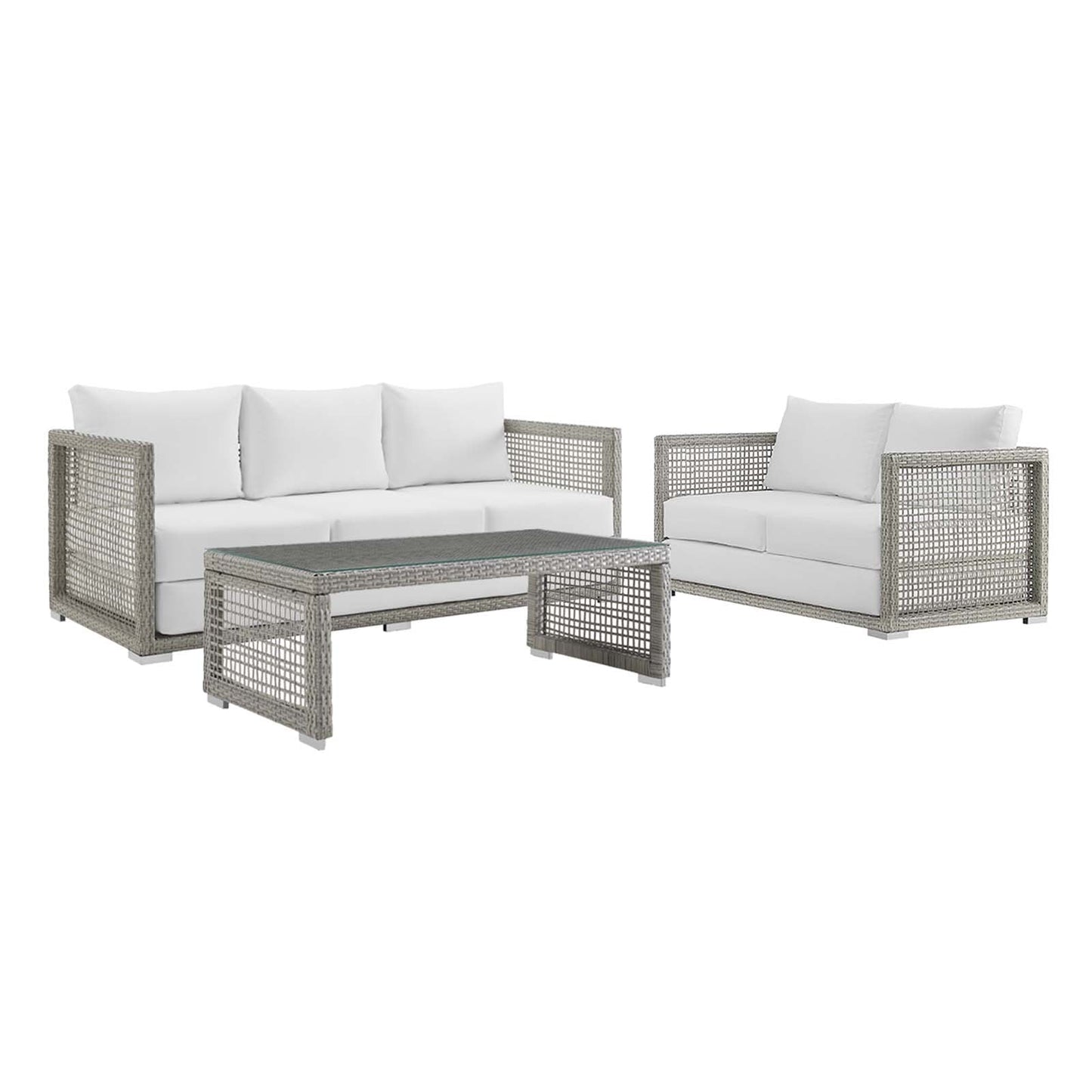 Modway Aura 3 Piece Outdoor Patio Wicker Rattan Set | Outdoor Sofas, Loveseats & Sectionals |