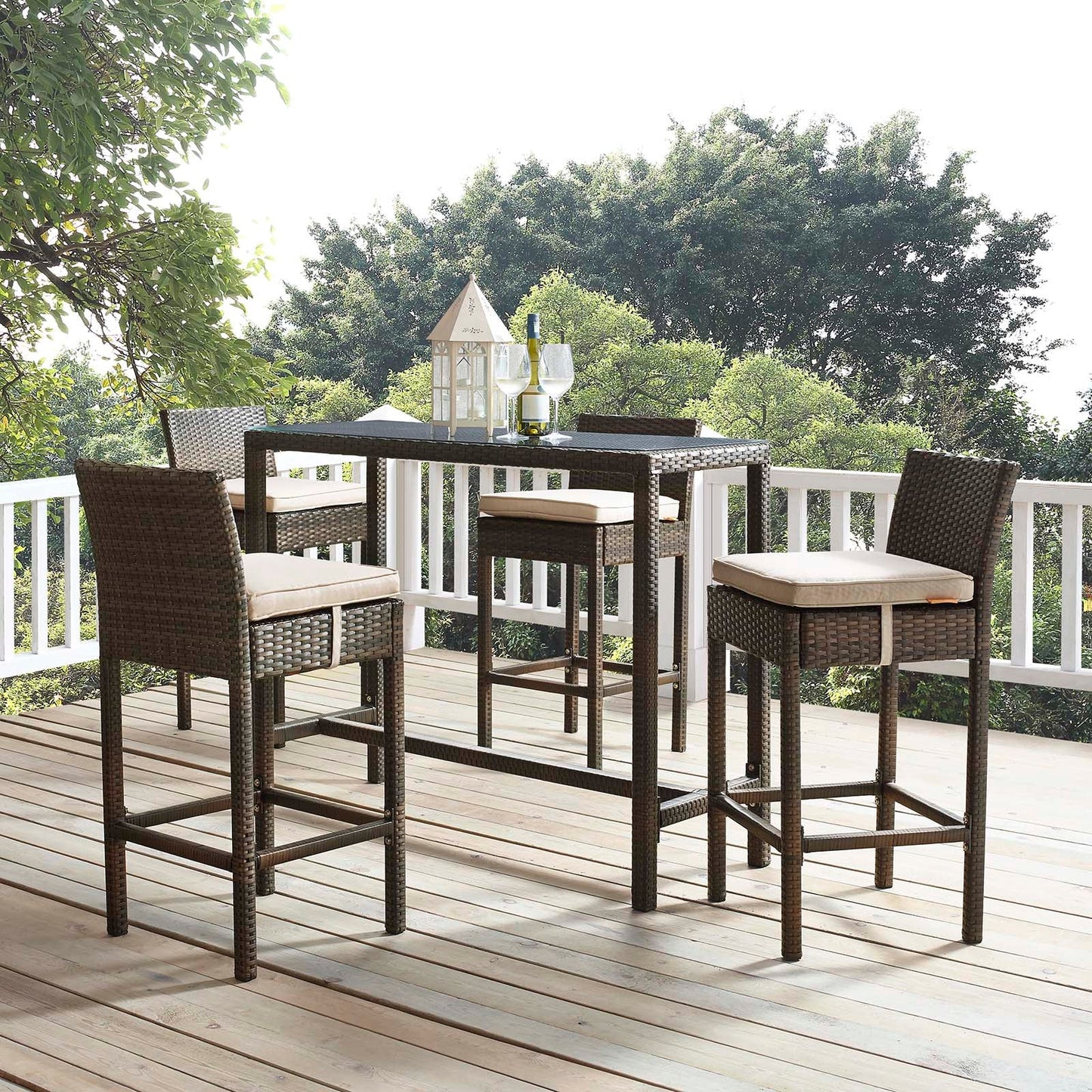 Modway Conduit Bar Stool Outdoor Patio Wicker Rattan Set of 4 | Bar Stools |