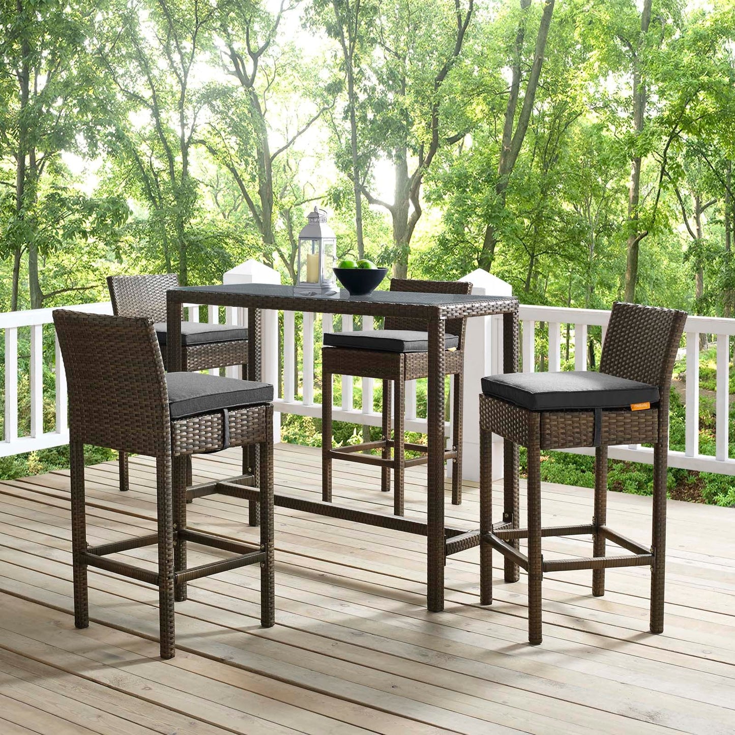 Modway Conduit Bar Stool Outdoor Patio Wicker Rattan Set of 4 | Bar Stools |