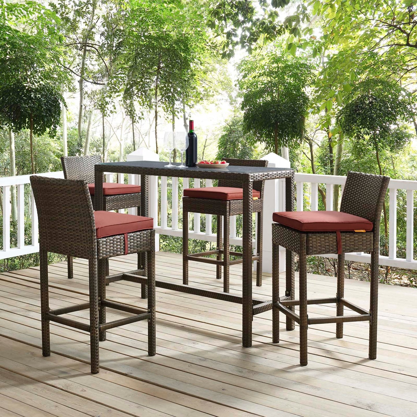 Modway Conduit Bar Stool Outdoor Patio Wicker Rattan Set of 4 | Bar Stools |