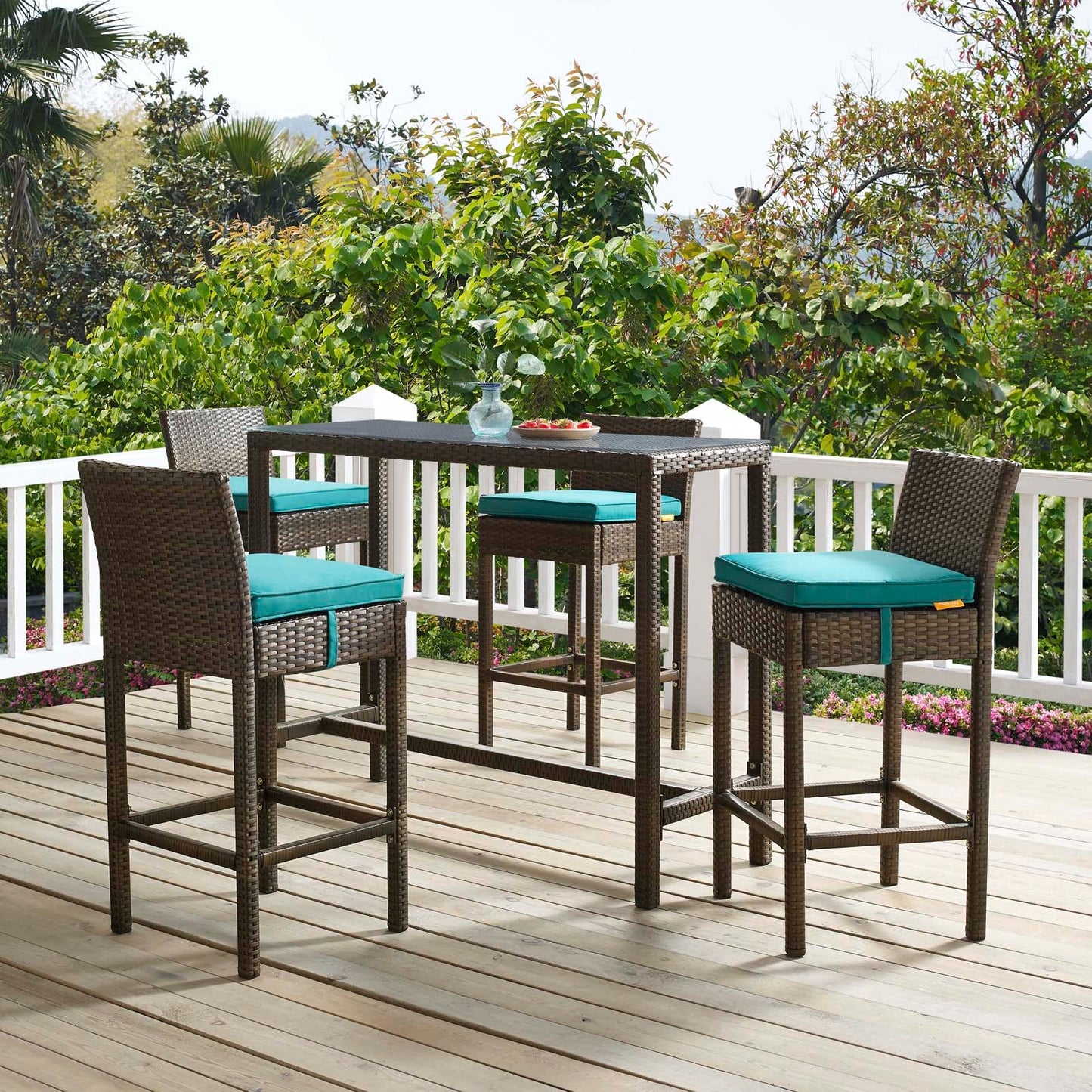Modway Conduit Bar Stool Outdoor Patio Wicker Rattan Set of 4 | Bar Stools |