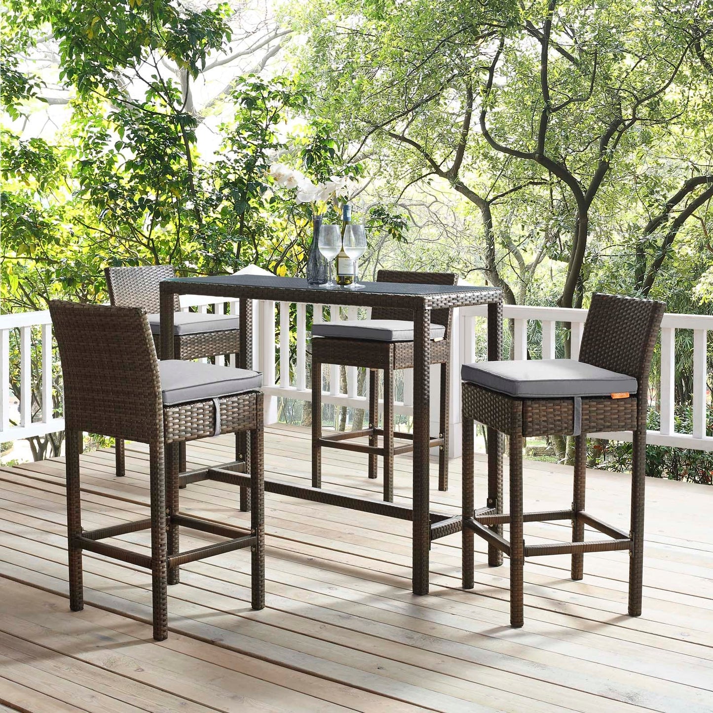 Modway Conduit Bar Stool Outdoor Patio Wicker Rattan Set of 4 | Bar Stools |