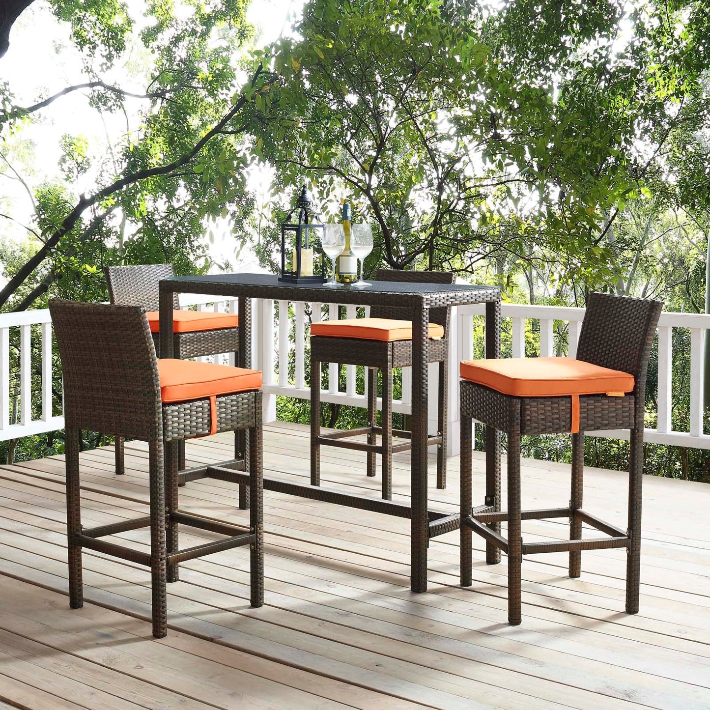 Modway Conduit Bar Stool Outdoor Patio Wicker Rattan Set of 4 | Bar Stools |