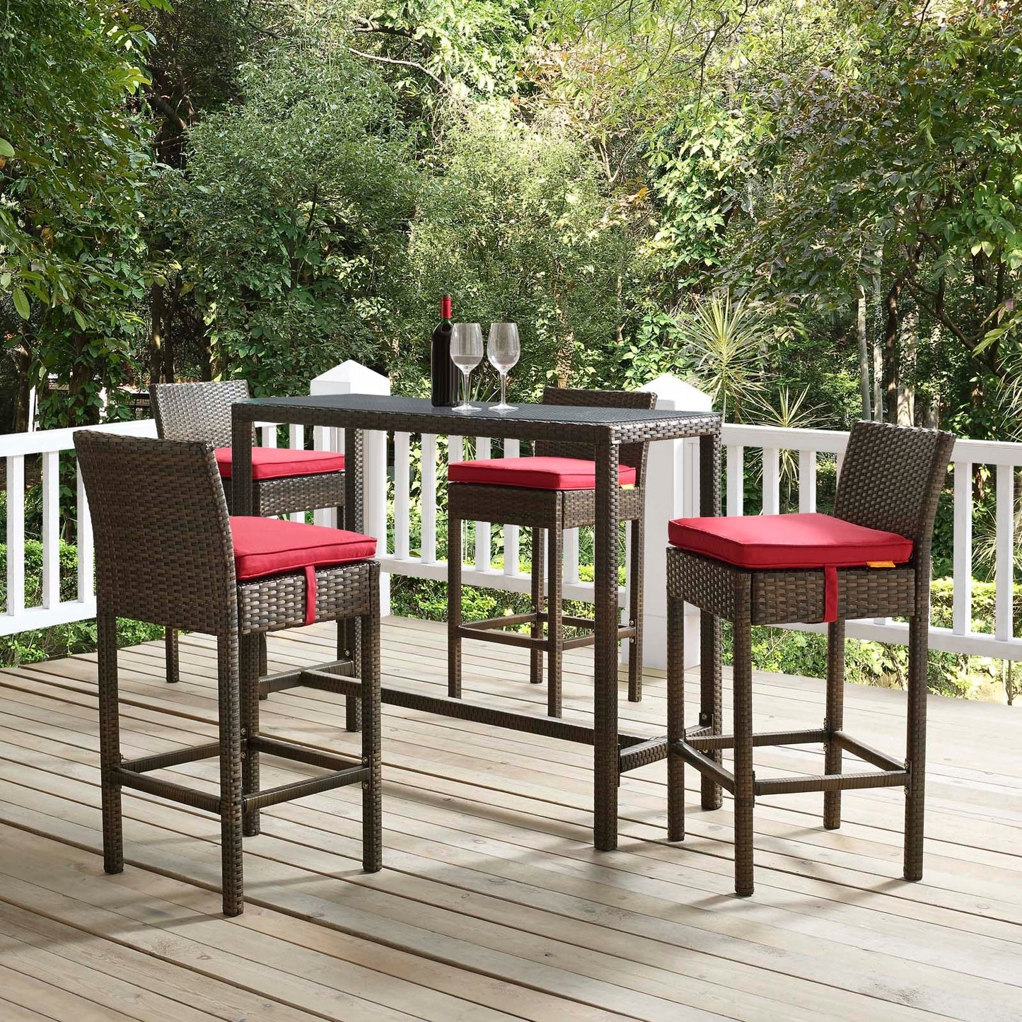Modway Conduit Bar Stool Outdoor Patio Wicker Rattan Set of 4 | Bar Stools |