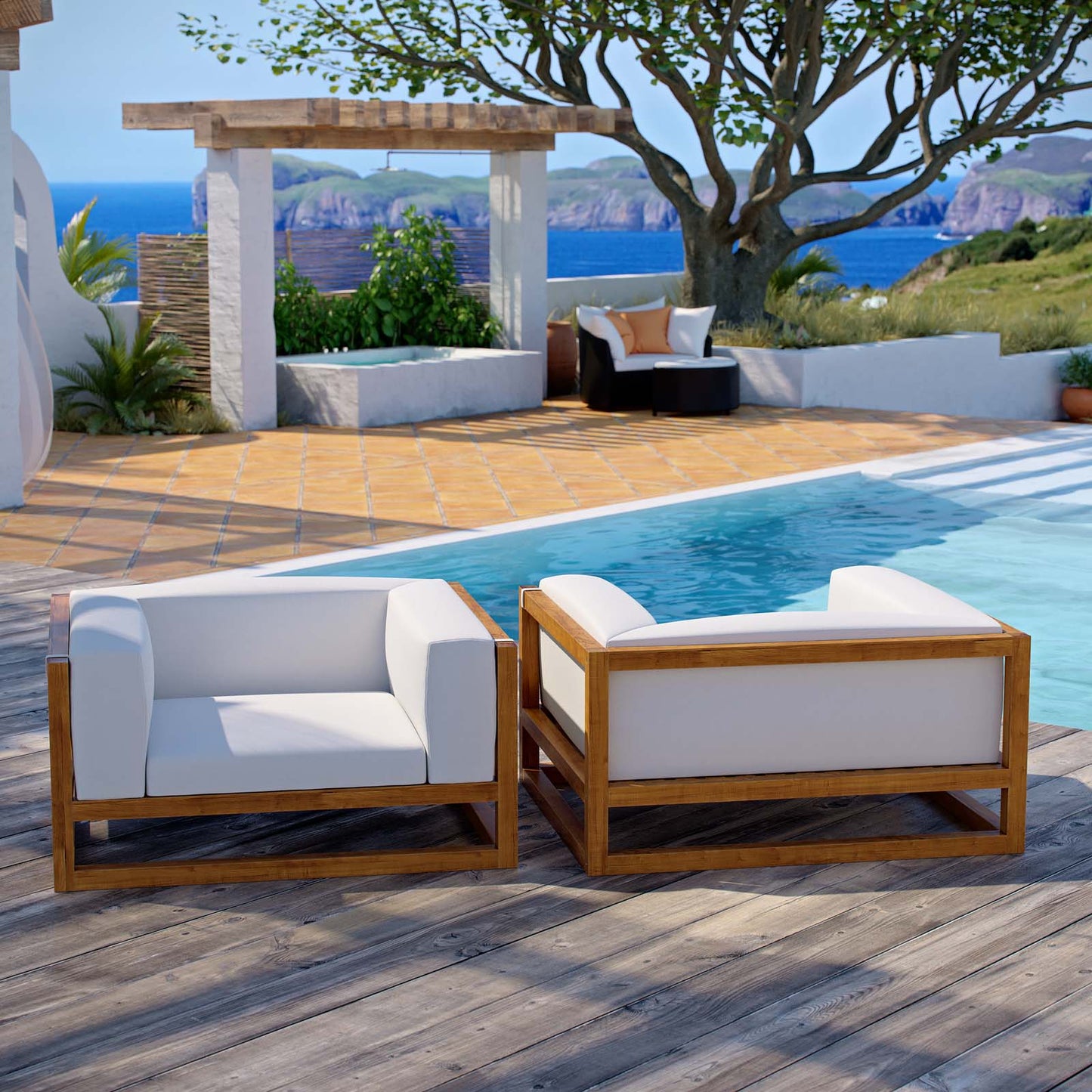 Newbury 2 Piece Outdoor Patio Premium Grade A Teak Wood Set By Modway - EEI-3627 | Outdoor Chaise Lounges | Modishstore