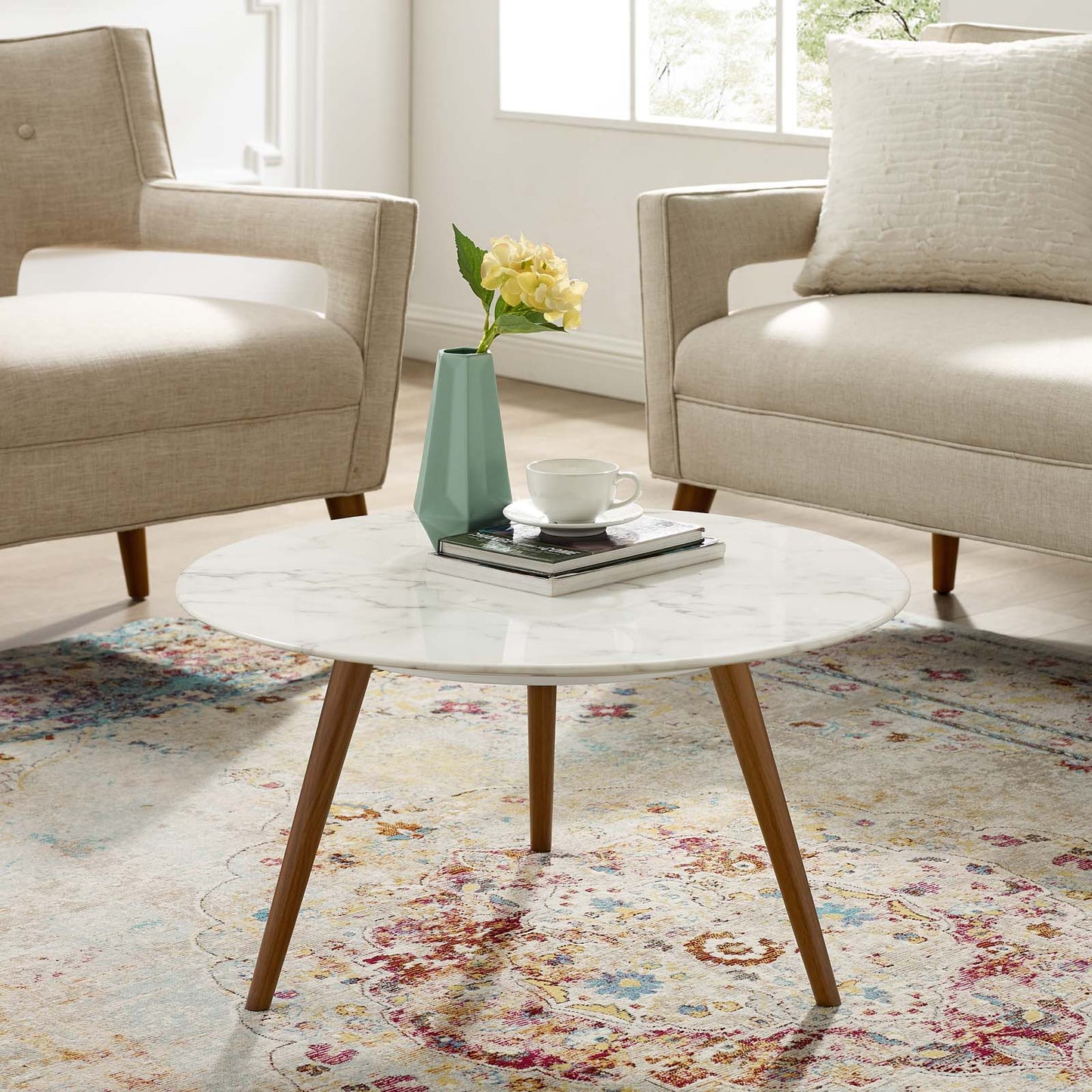 Lippa 28" Round Artificial Marble Coffee Table with Tripod Base By Modway | Coffee Tables