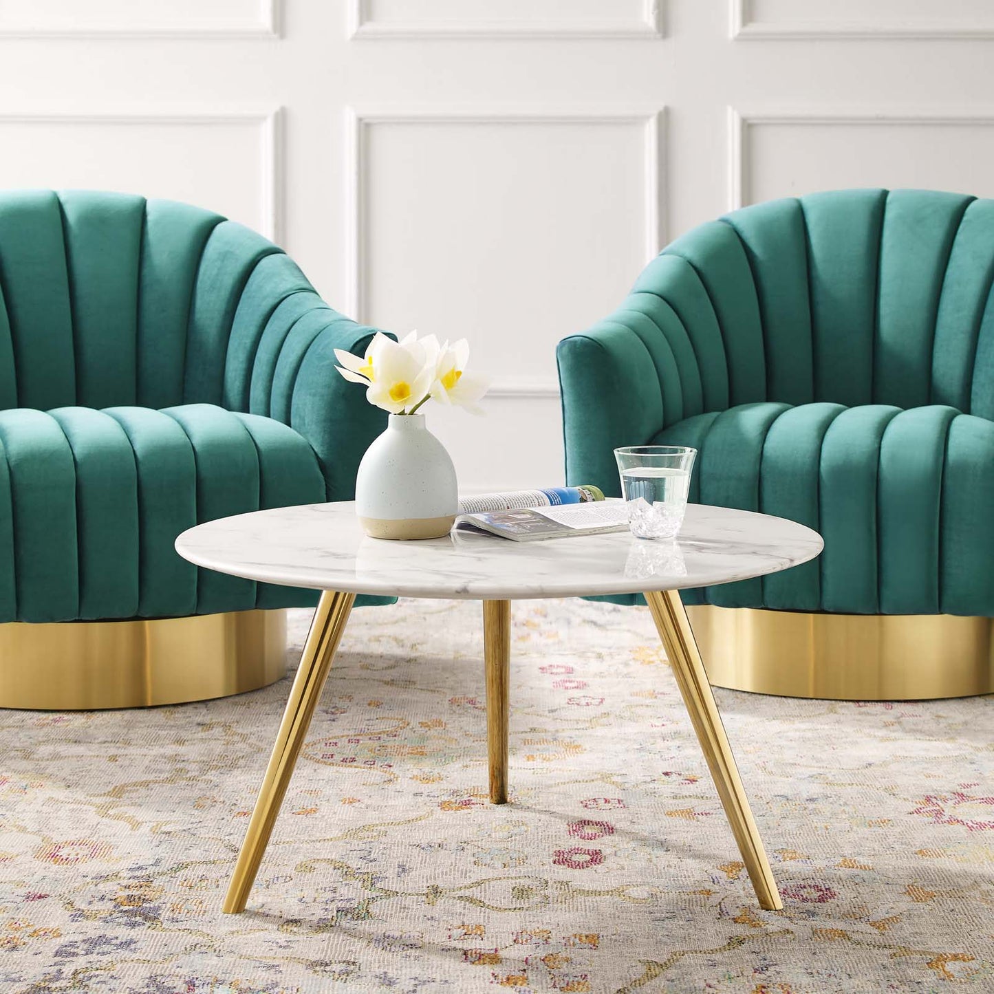 Modway Lippa 28" Round Artificial Marble Coffee Table with Tripod Base | Coffee Tables | Modishstore