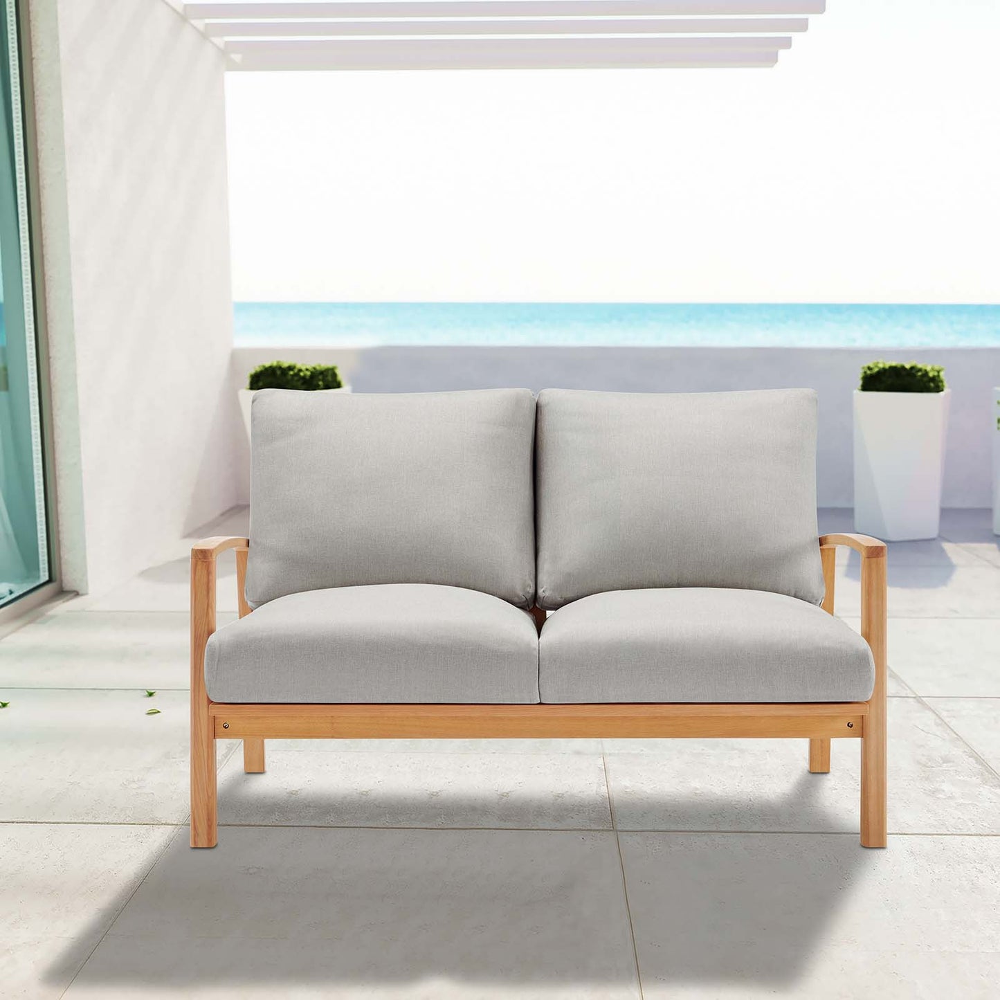 Modway Orlean Outdoor Patio Eucalyptus Wood Loveseat | Loveseats | Modishstore