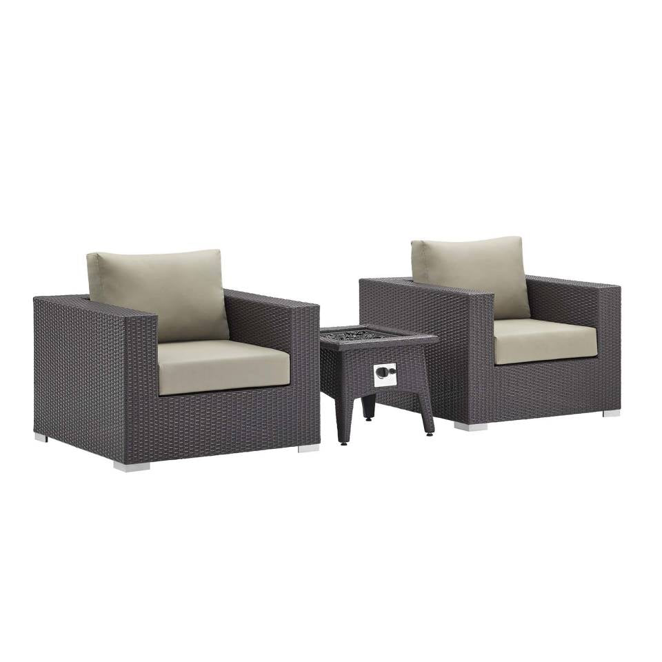 Modway Convene 3 Piece Set Outdoor Patio with Fire Pit | Outdoor Sofas, Loveseats & Sectionals