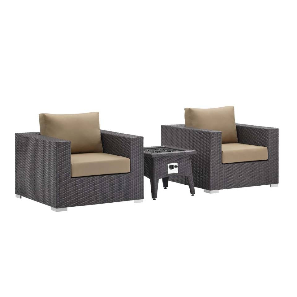 Modway Convene 3 Piece Set Outdoor Patio with Fire Pit | Outdoor Sofas, Loveseats & Sectionals |