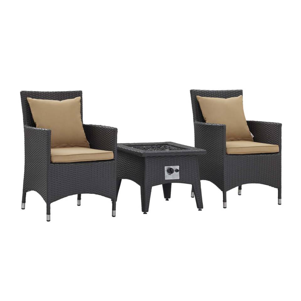 Modway Convene 3 Piece Set Outdoor Patio with Fire Pit | Outdoor Chairs