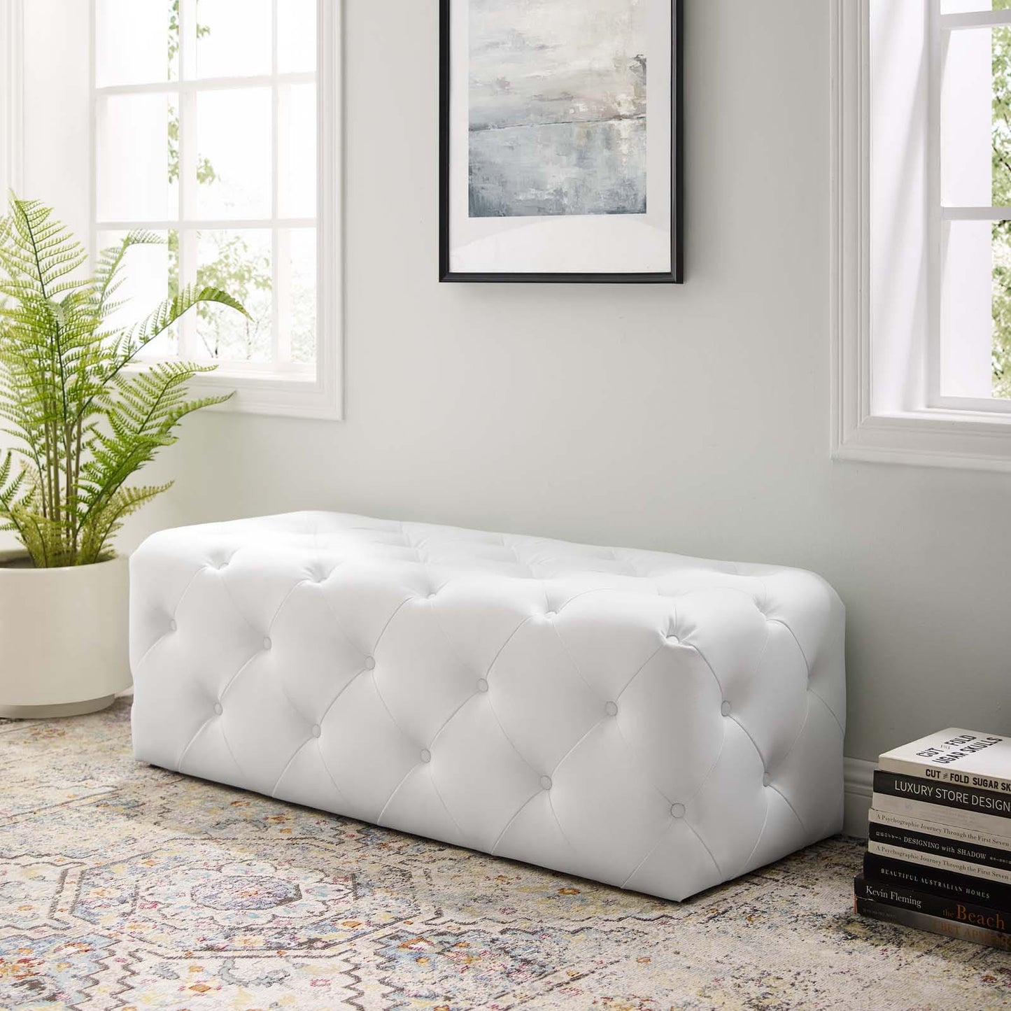 Modway Anthem 48" Tufted Button Entryway Faux Leather Bench | Stools & Benches
