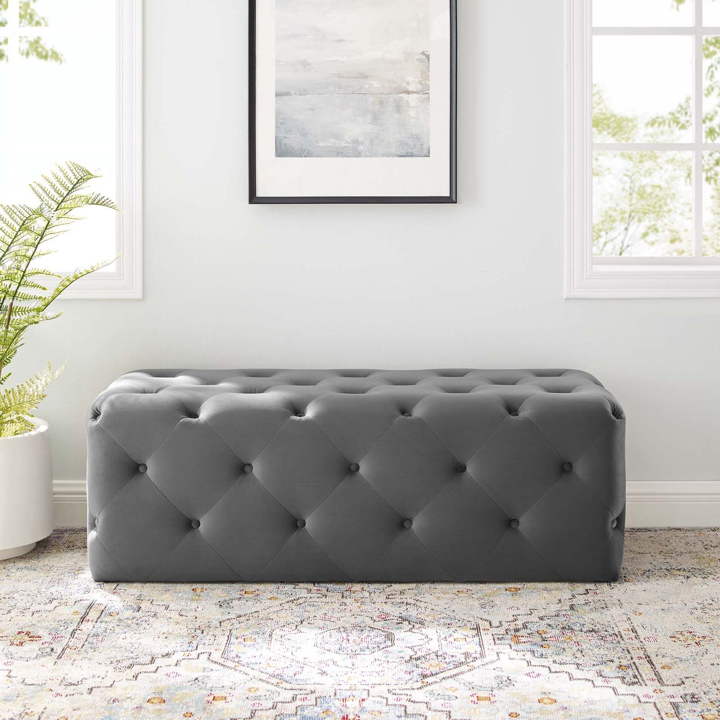Modway Anthem 48" Tufted Button Entryway Performance Velvet Bench | Stools & Benches |