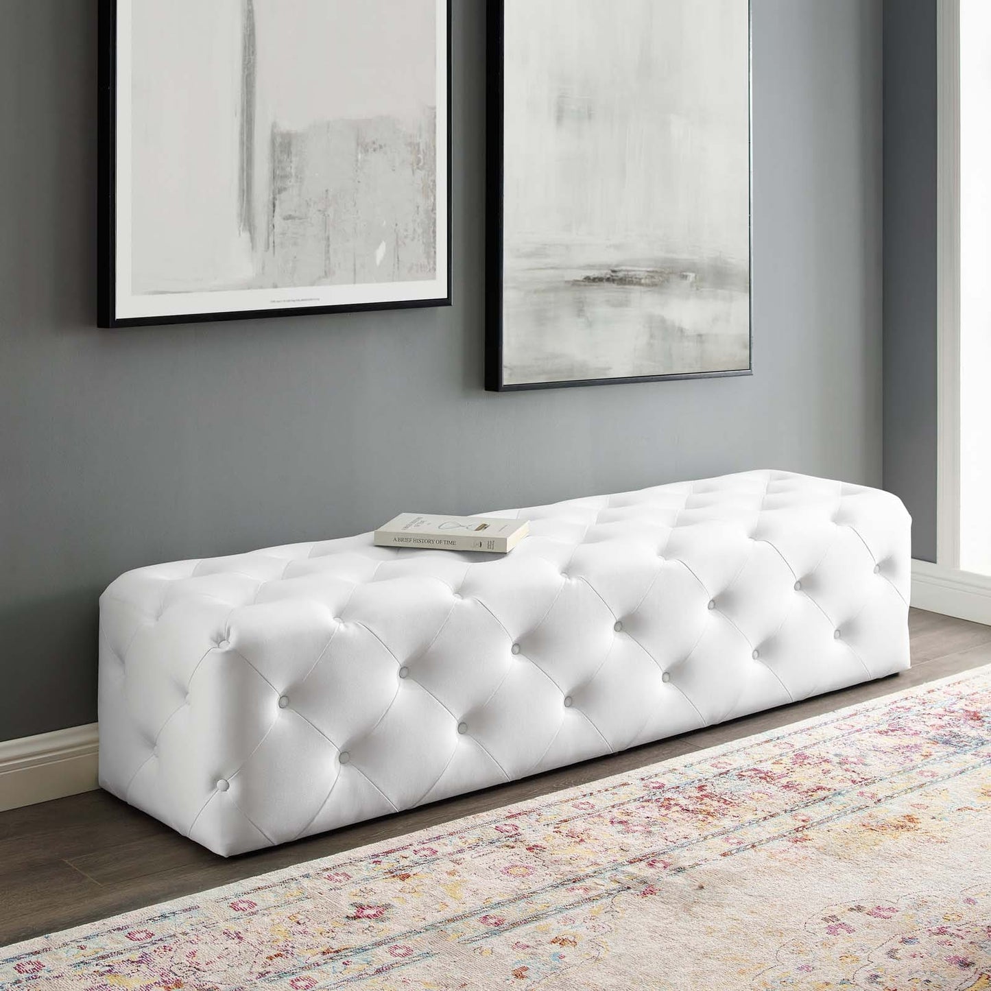 Modway Anthem 72" Tufted Button Entryway Faux Leather Bench | Stools & Benches