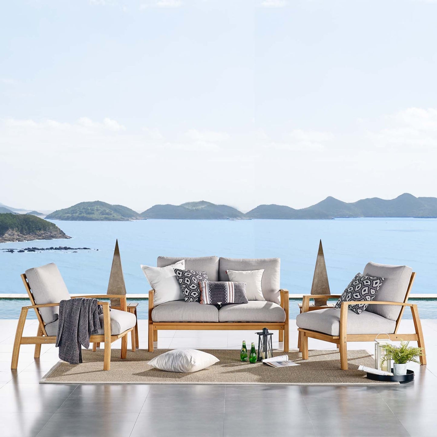 Orlean 3 Piece Outdoor Patio Eucalyptus Wood Set By Modway - EEI-3822 | Outdoor Sofas, Loveseats & Sectionals | Modishstore