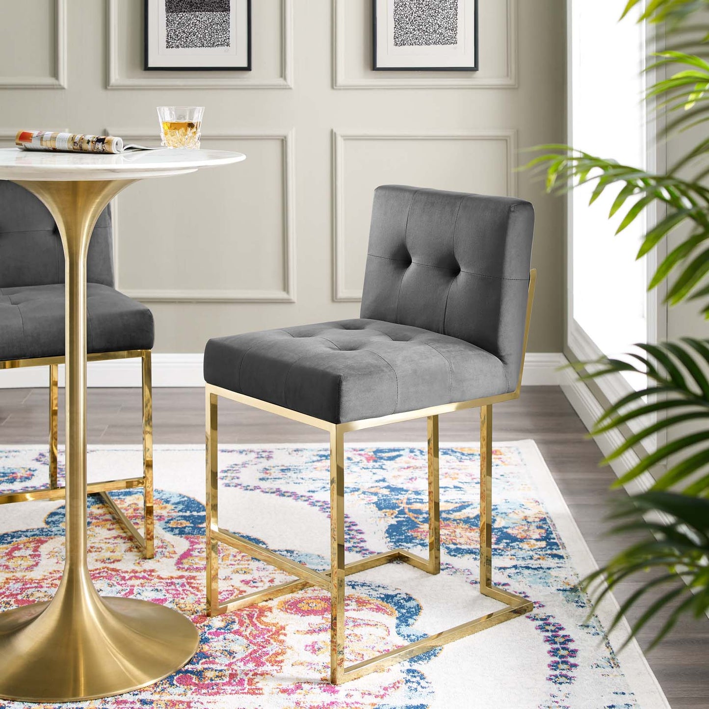 Modway Privy Gold Stainless Steel Performance Velvet Counter Stool | Counter Stools | Modishstore