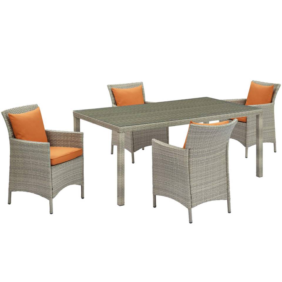 Modway Conduit 5 Piece Outdoor Patio Wicker Rattan Dining Set | Outdoor Dining Sets |