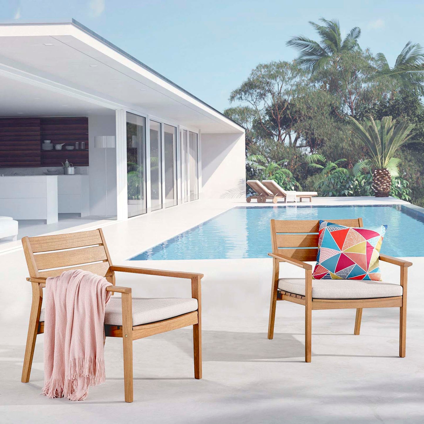 Breton Outdoor Patio Ash Wood Armchair Set of 2 By Modway - EEI-4009 | Outdoor Chairs