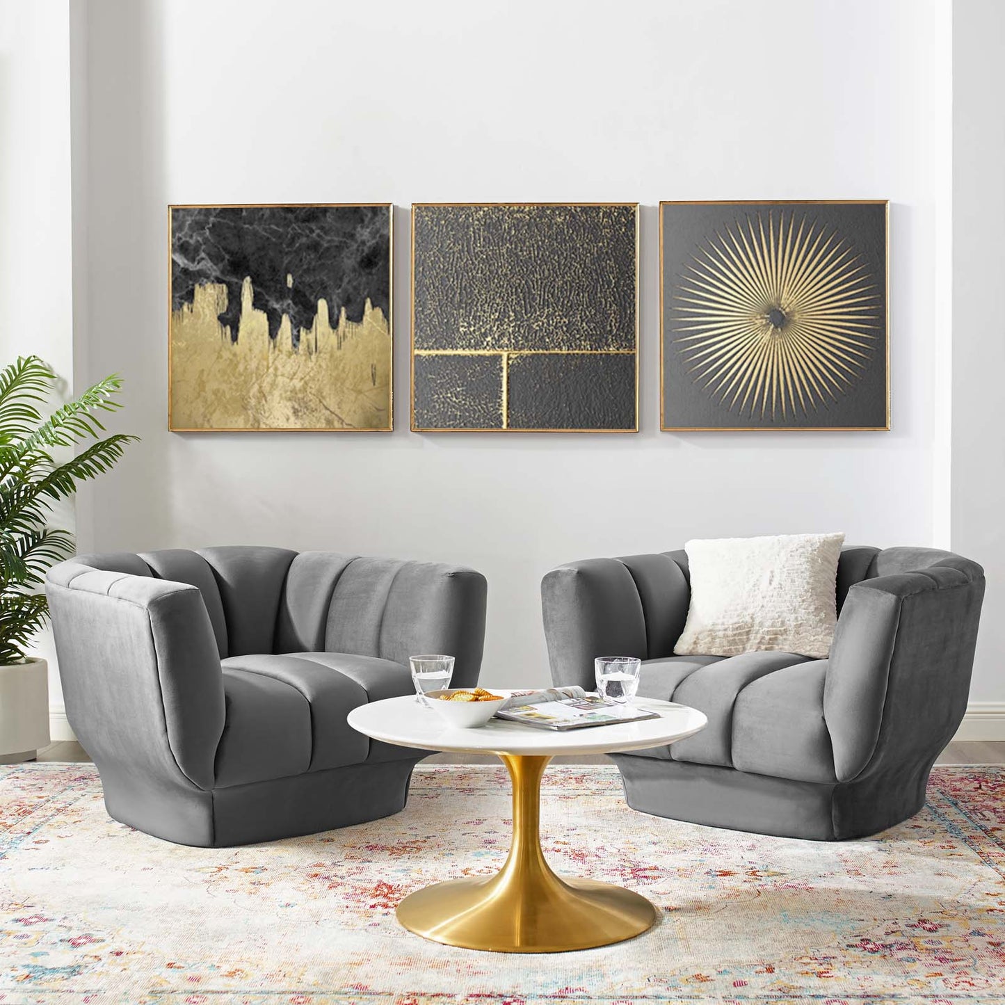 Modway Entertain Vertical Channel Tufted Performance Velvet Armchair Set of 2 | Armchairs |