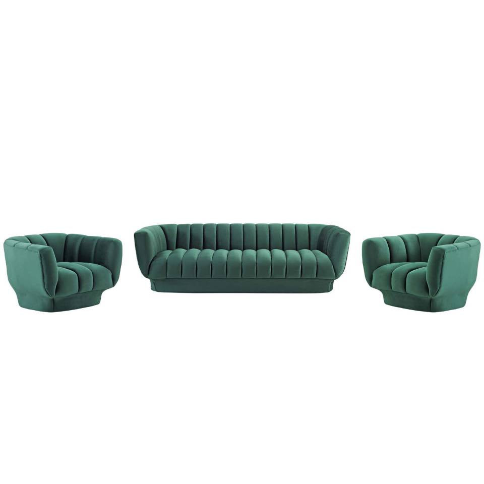 Modway Entertain Vertical Channel Tufted Performance Velvet 3 Piece Set | Armchairs |
