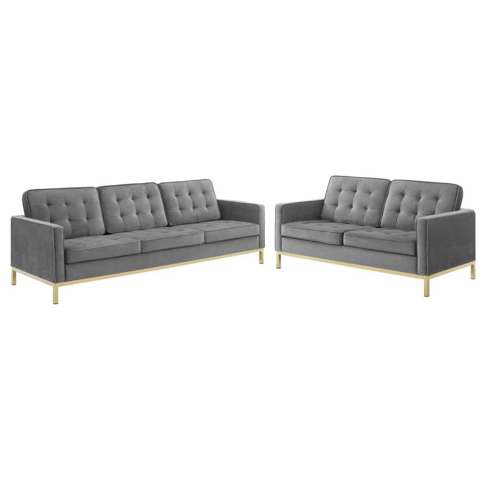 Modway Loft Gold Stainless Steel Leg Performance Velvet Sofa and Loveseat Set | Sofas | Modishstore