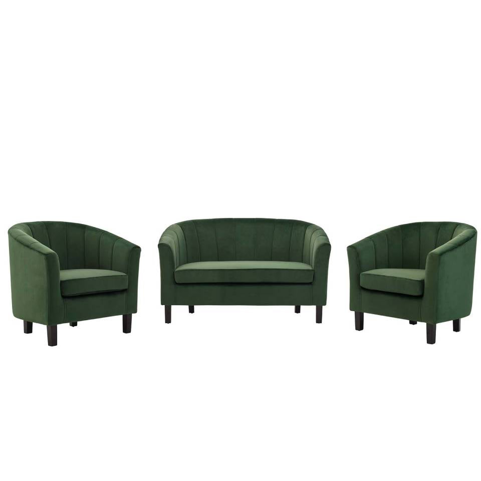 Modway Prospect Channel Tufted 3 Piece Performance Velvet Set | Loveseats | Modishstore-2