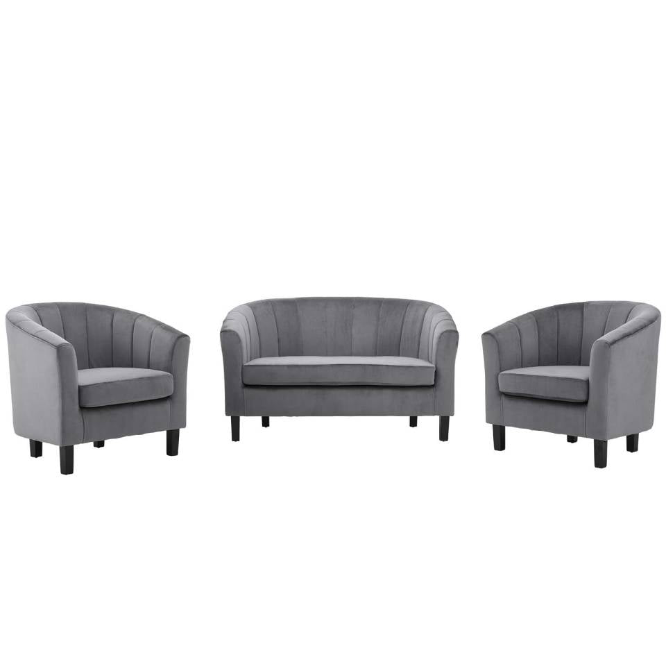 Modway Prospect Channel Tufted 3 Piece Performance Velvet Set | Loveseats | Modishstore-3