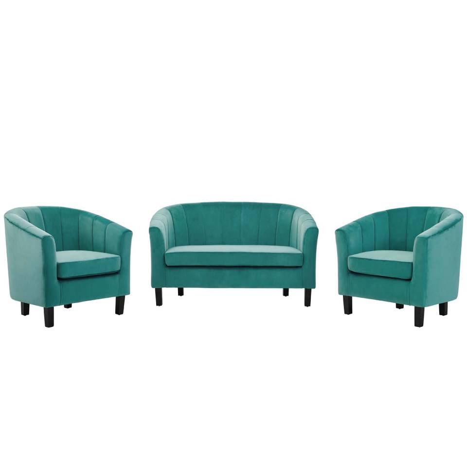 Modway Prospect Channel Tufted 3 Piece Performance Velvet Set | Loveseats | Modishstore-6
