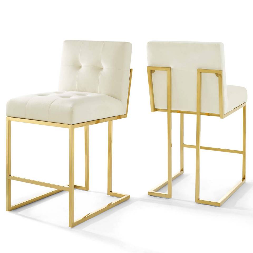 Modway Privy Gold Stainless Steel Performance Velvet Counter Stool Set of 2 | Counter Stools | Modishstore-3