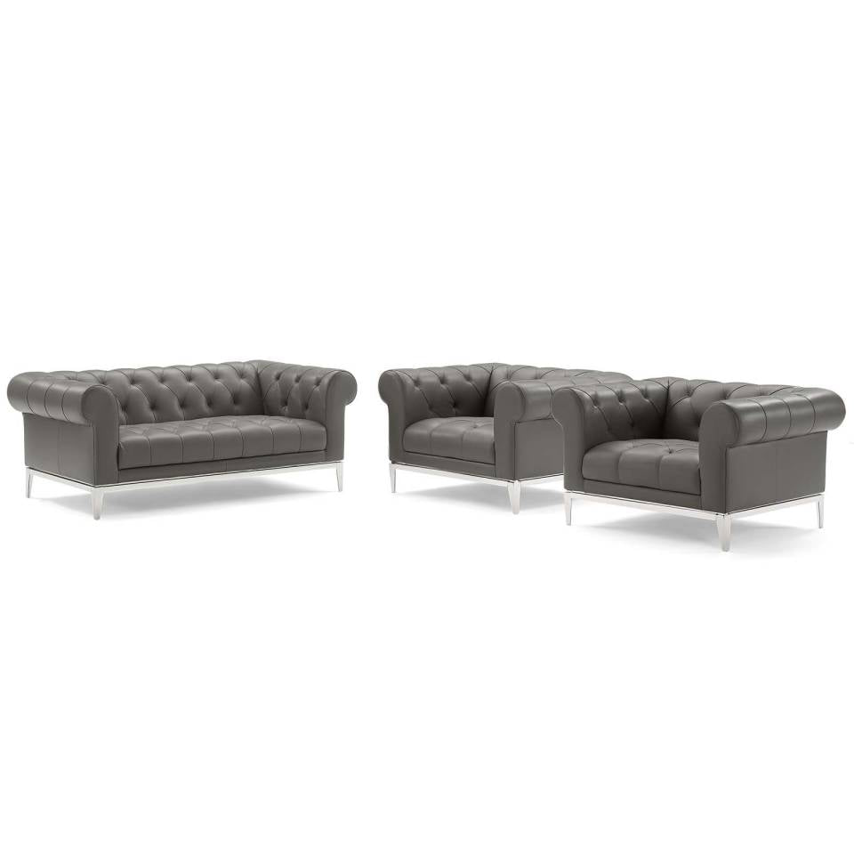 Modway Idyll Tufted Upholstered Leather 3 Piece Set | Loveseats