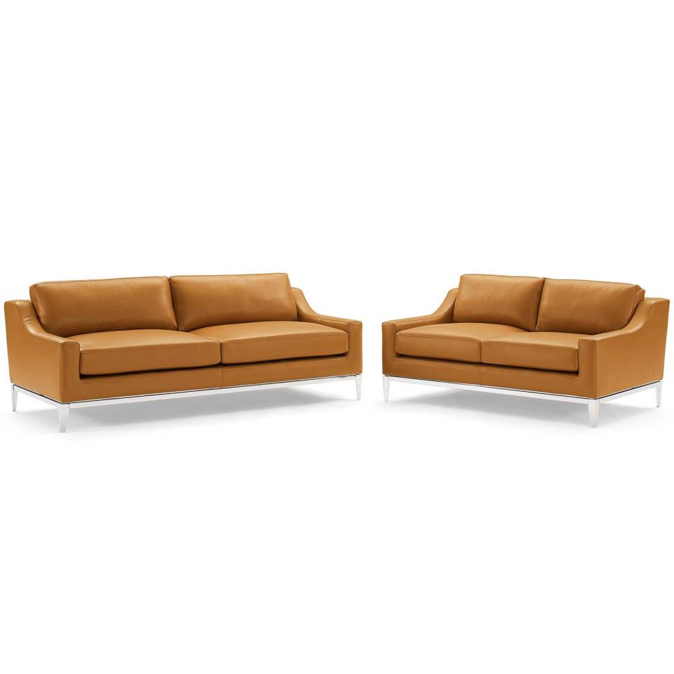 Modway Harness Stainless Steel Base Leather Sofa and Loveseat Set | Loveseats |