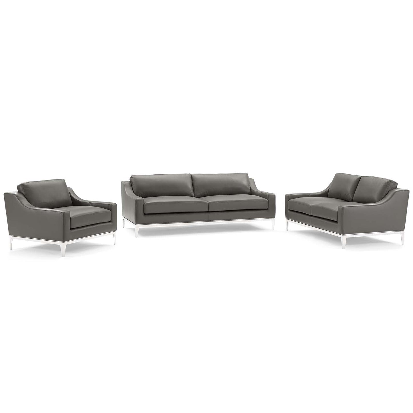 Modway Harness 3 Piece Stainless Steel Base Leather Set | Sofas