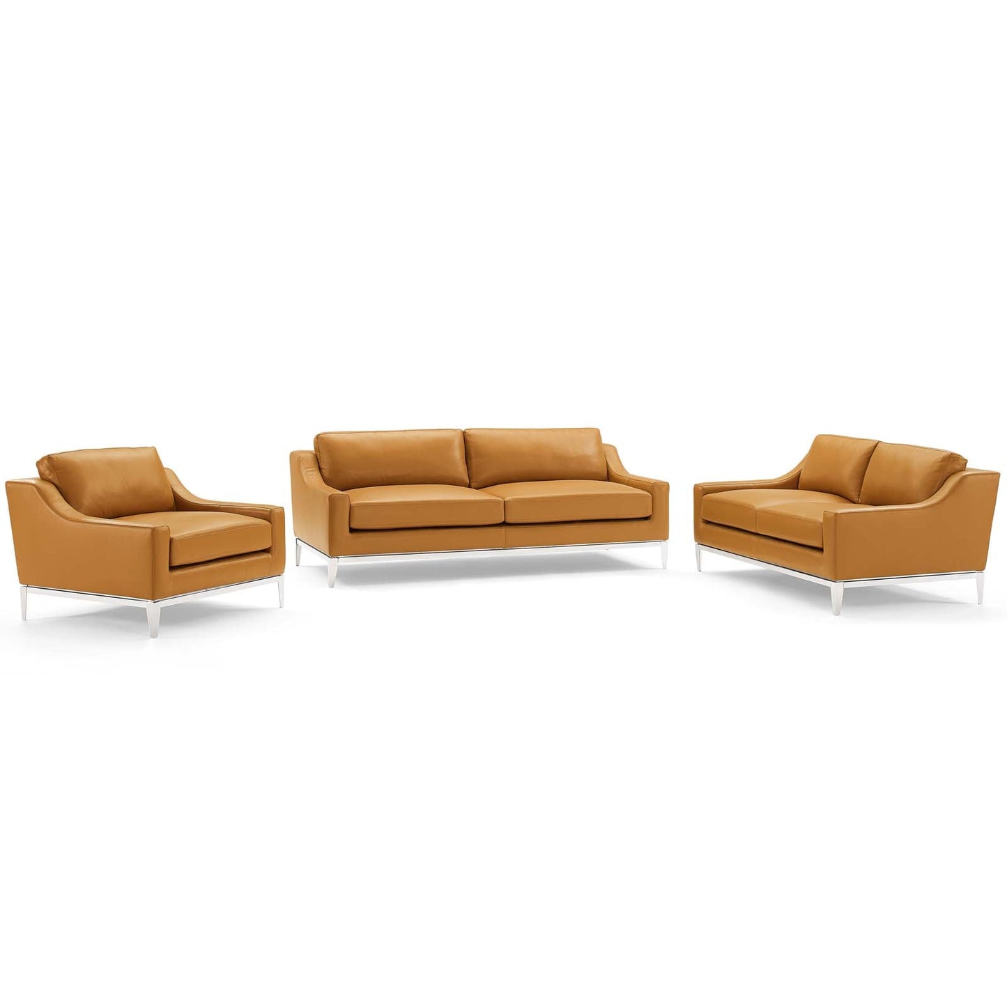 Modway Harness 3 Piece Stainless Steel Base Leather Set | Sofas |