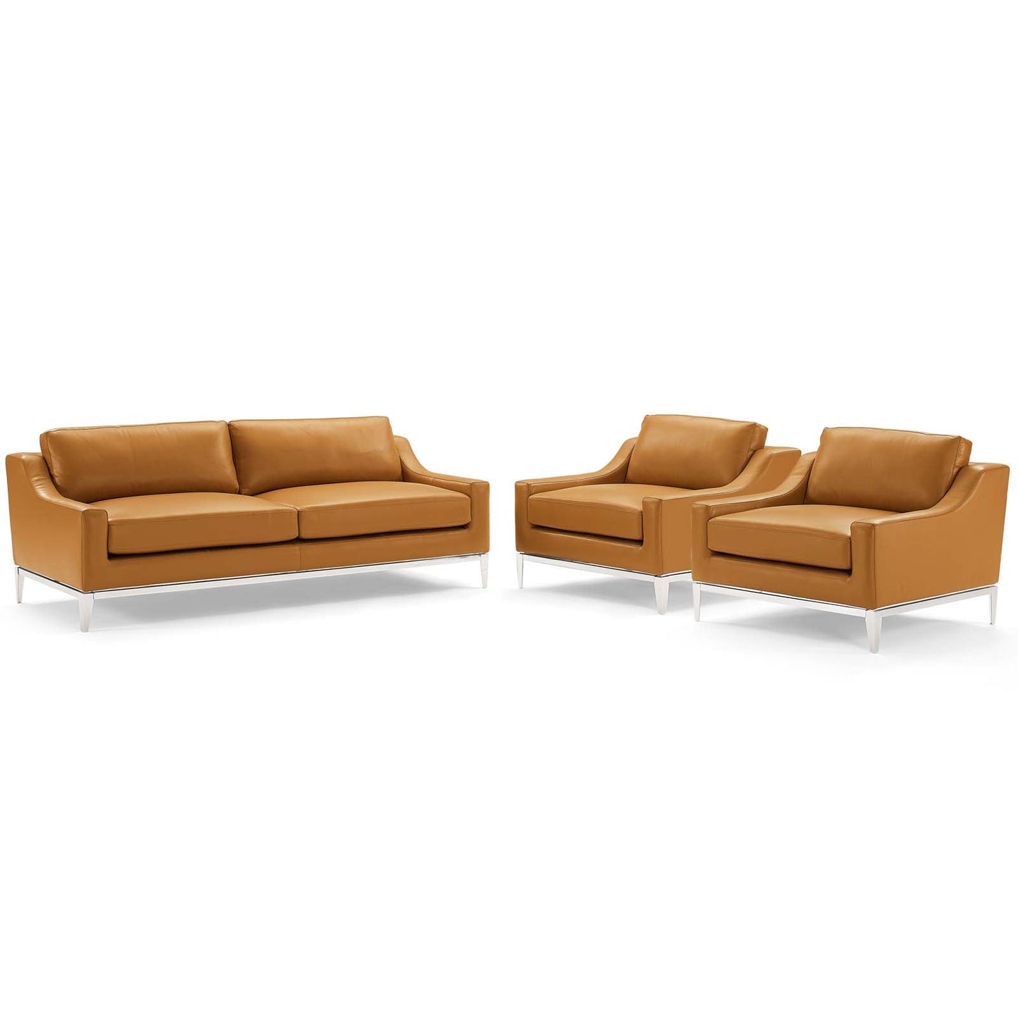 Modway Harness 3 Piece Stainless Steel Base Leather Set | Sofas |