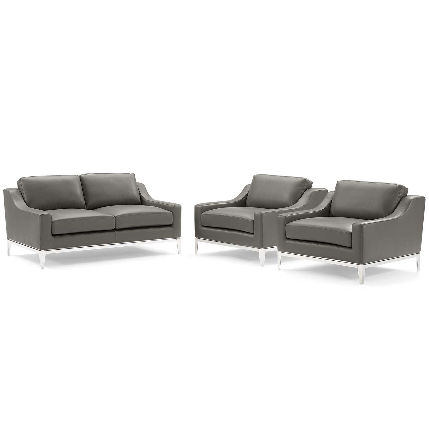 Harness 3 Piece Stainless Steel Base Leather Set By Modway | Sofas |