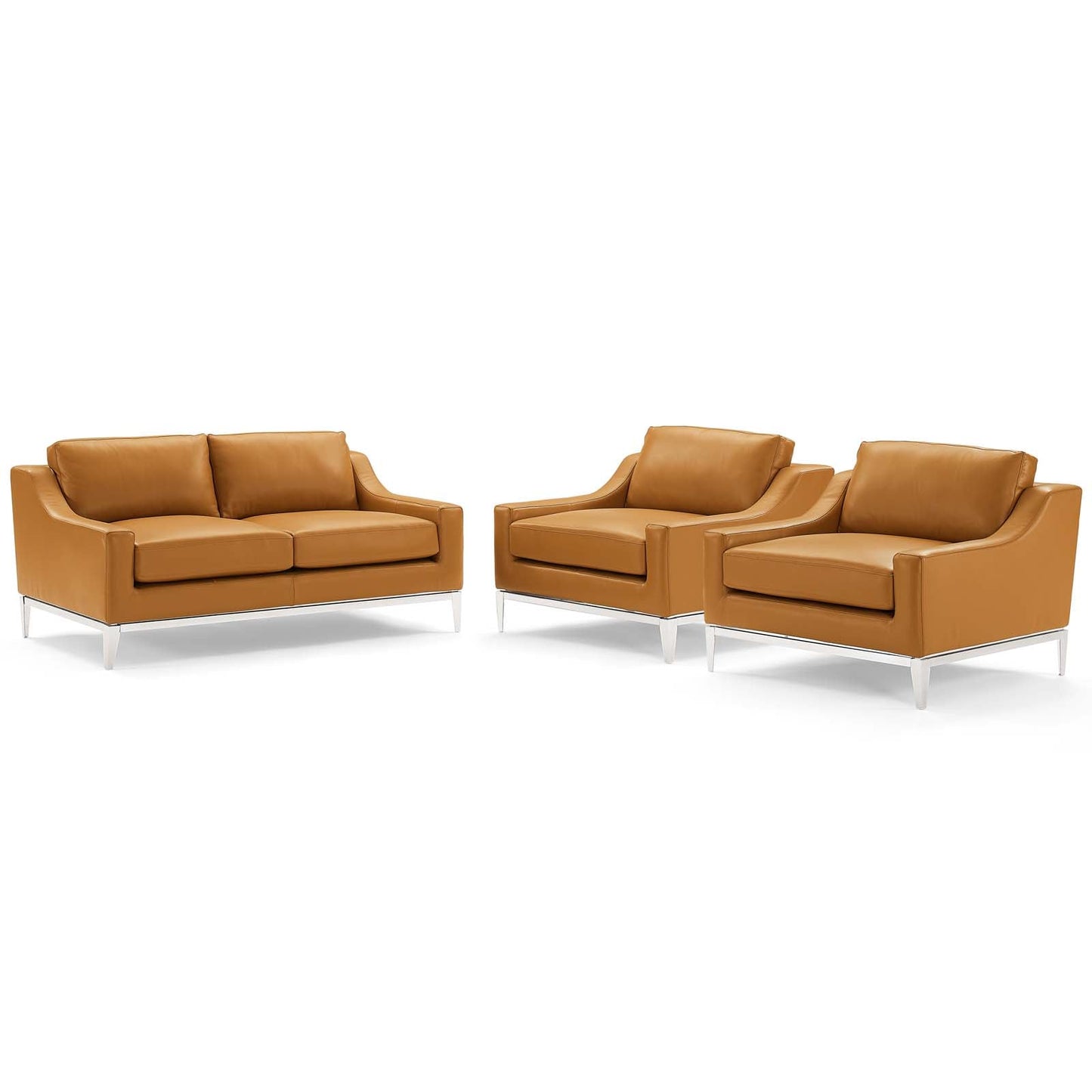 Harness 3 Piece Stainless Steel Base Leather Set By Modway | Sofas