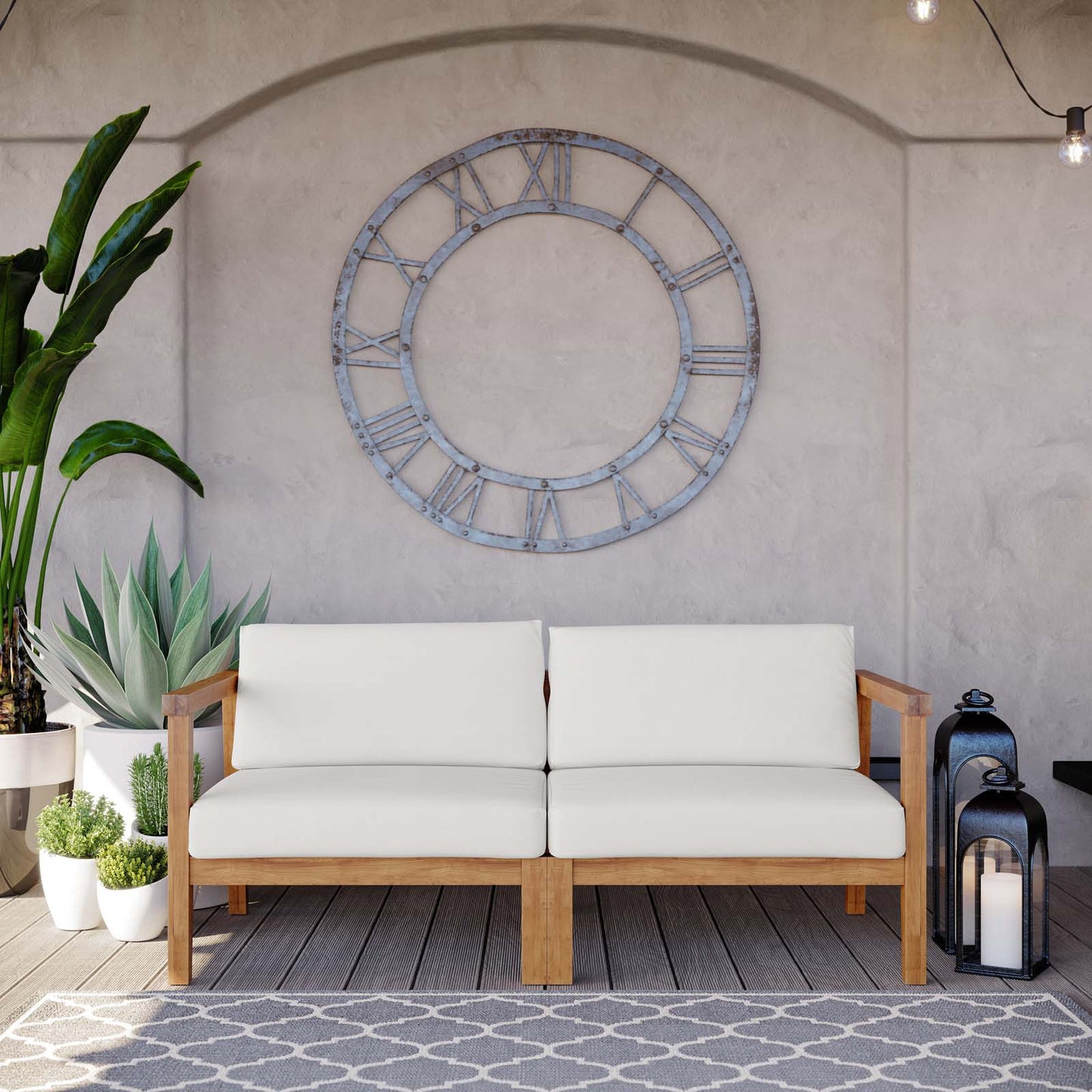 Modway Bayport Outdoor Patio Teak Wood 2-Seater Loveseat | Outdoor Sofas, Loveseats & Sectionals