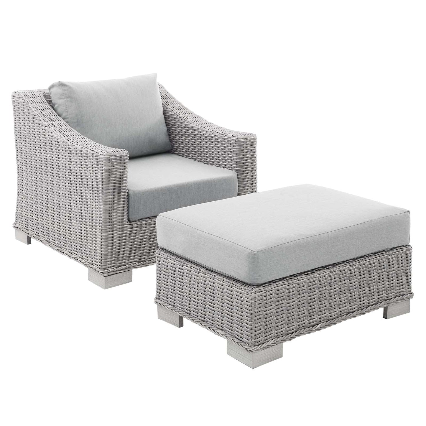 Modway Conway Sunbrella® Outdoor Patio Wicker Rattan 2-Piece Armchair and Ottoman Set | Outdoor Chairs