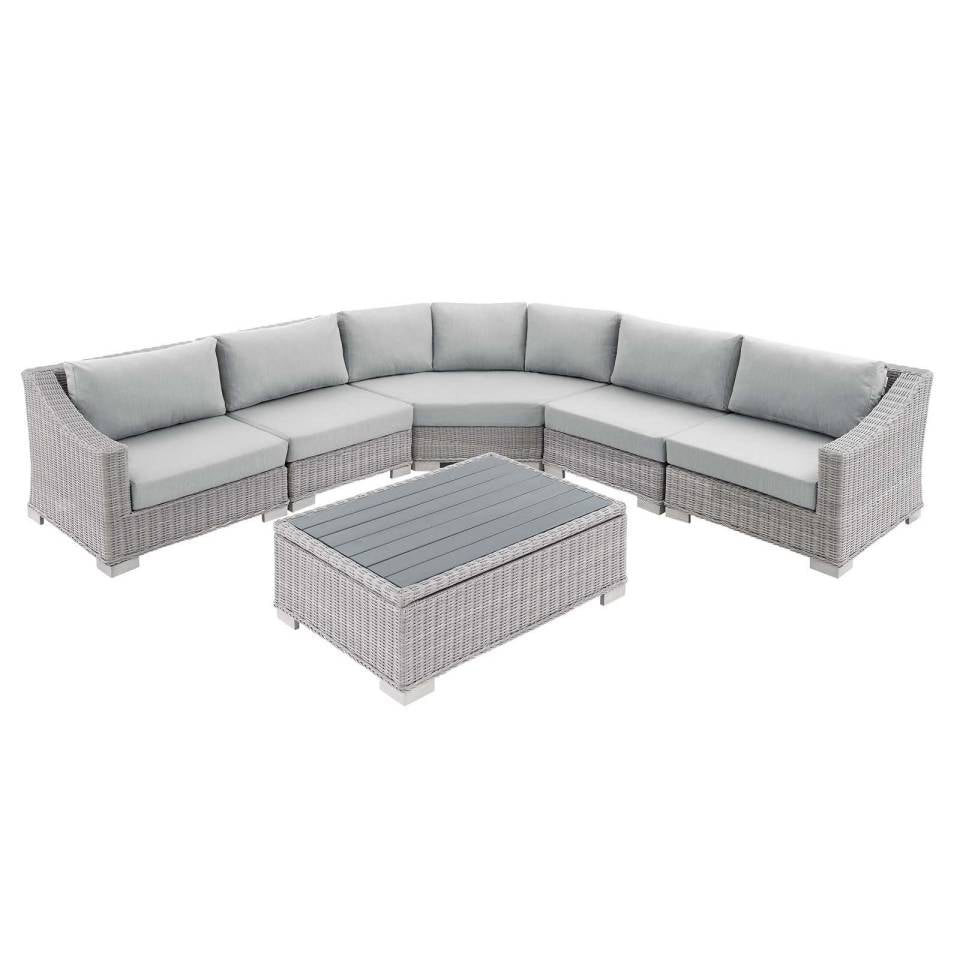 Modway Conway Sunbrella® Outdoor Patio Wicker Rattan 6-Piece Sectional Sofa Set | Outdoor Patio Daybed |
