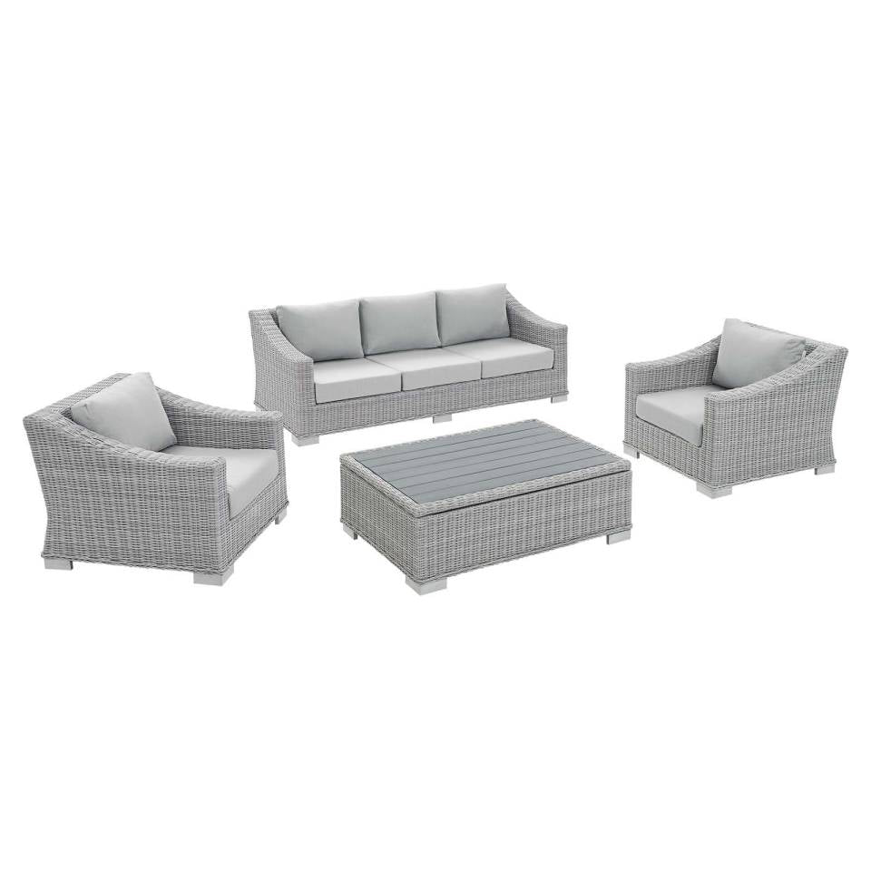 Modway Conway Sunbrella® Outdoor Patio Wicker Rattan 4-Piece Furniture Set | Outdoor Sofas, Loveseats & Sectionals