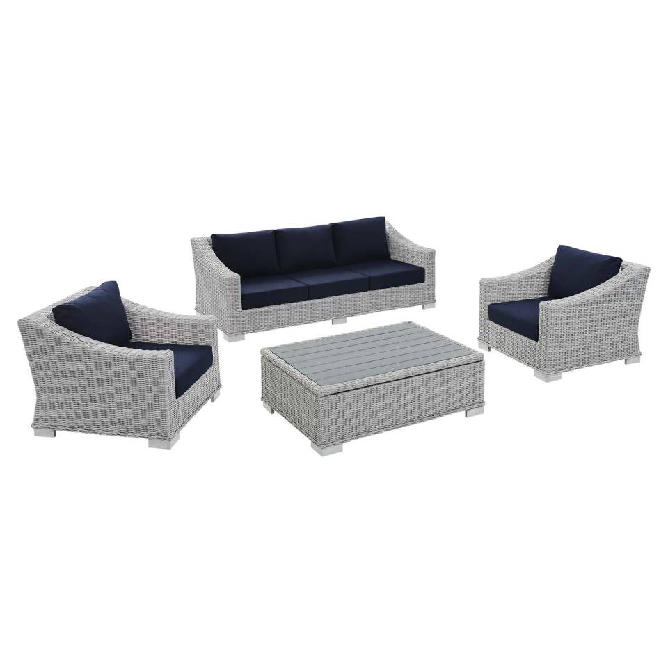 Modway Conway Sunbrella® Outdoor Patio Wicker Rattan 4-Piece Furniture Set | Outdoor Sofas, Loveseats & Sectionals |