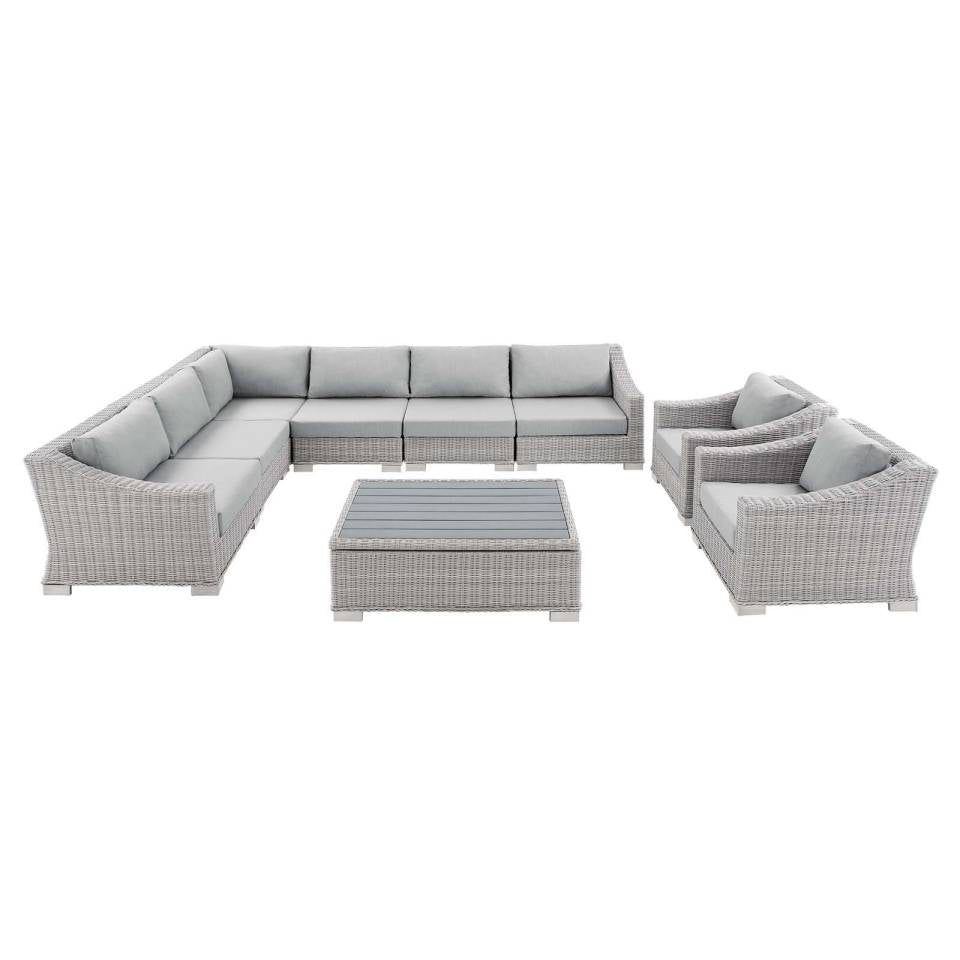 Modway Conway Sunbrella® Outdoor Patio Wicker Rattan 9-Piece Sectional Sofa Set | Outdoor Sofas, Loveseats & Sectionals
