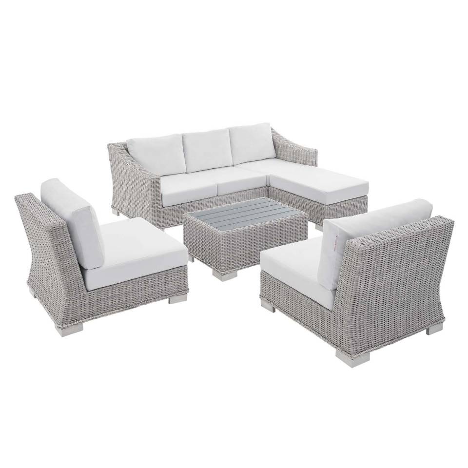 Modway Conway Sunbrella® Outdoor Patio Wicker Rattan 5-Piece Furniture Set | Outdoor Patio Daybed |
