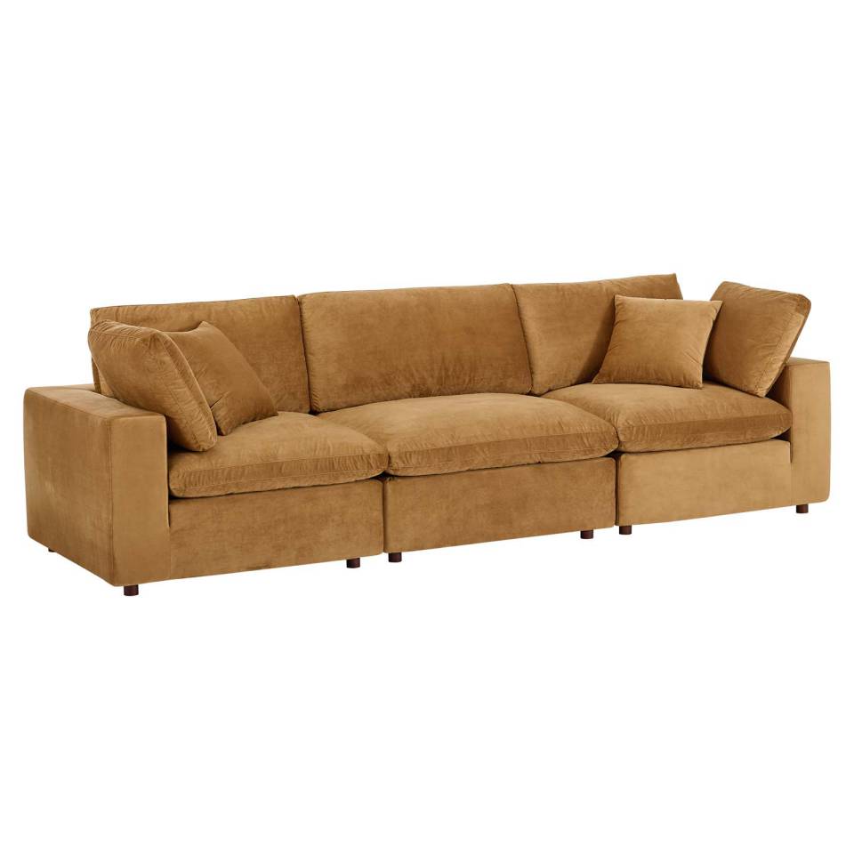 Modway Commix Down Filled Overstuffed Performance Velvet 3-Seater Sofa | Sofas