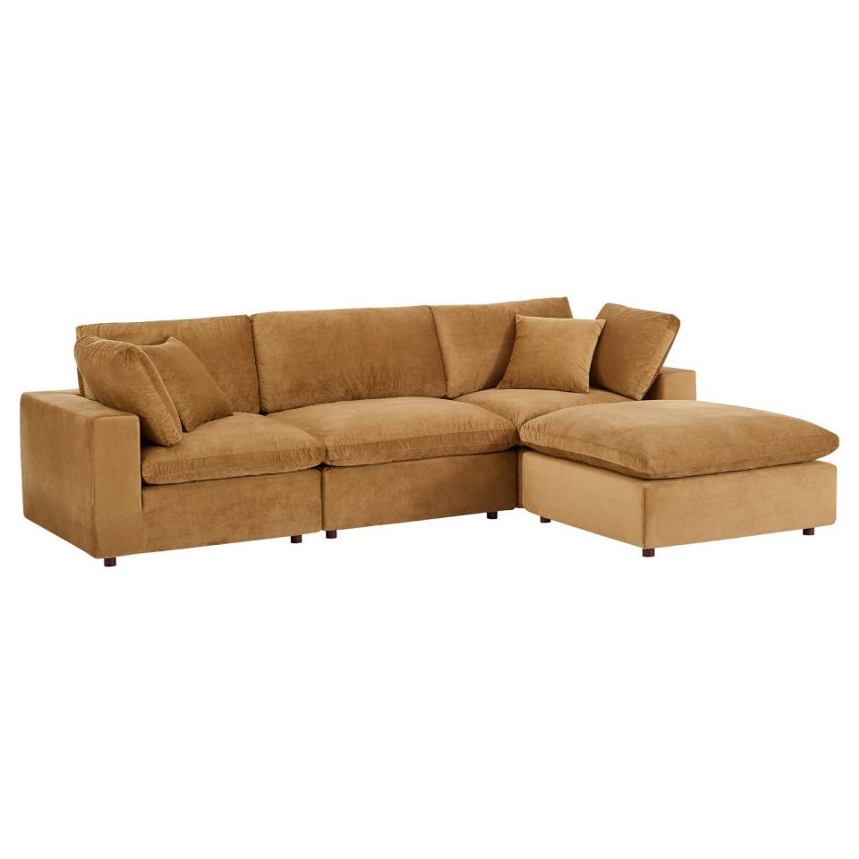 Modway Commix Down Filled Overstuffed Performance Velvet 4-Piece Sectional Sofa | Sofas