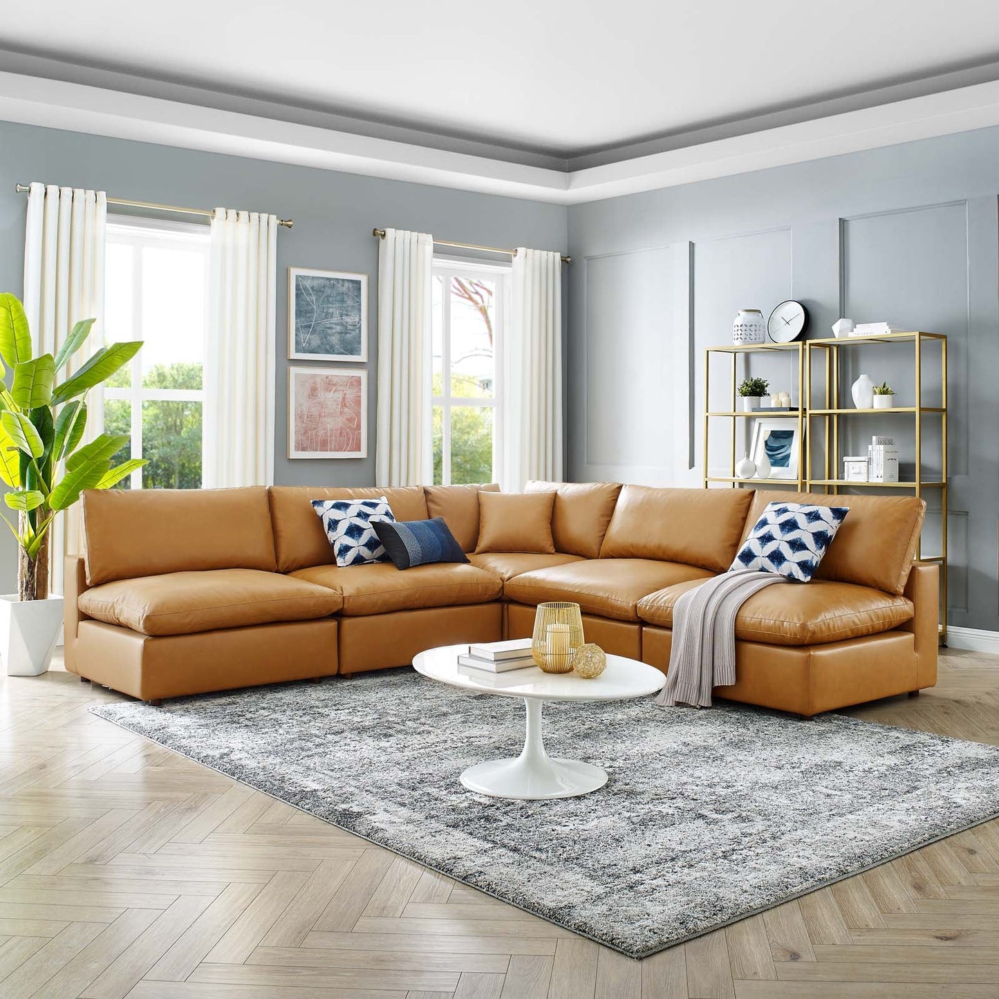 New Modway Commix Down Filled Overstuffed Vegan Leather 5-Piece Sectional Sofa EEI-4919-GRY |